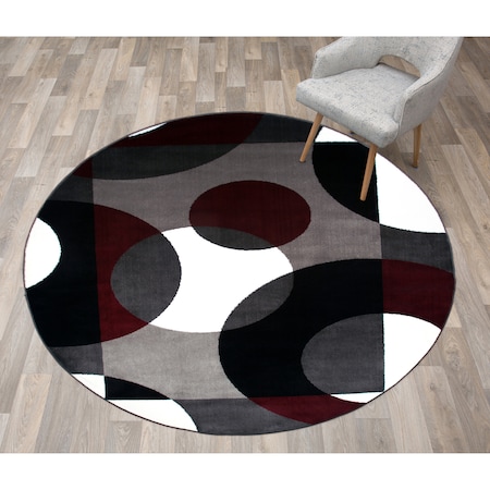 World Rug Gallery Modern Circles Soft Area Rug 6'6'' Round Burgundy 100BURGUNDY6RND